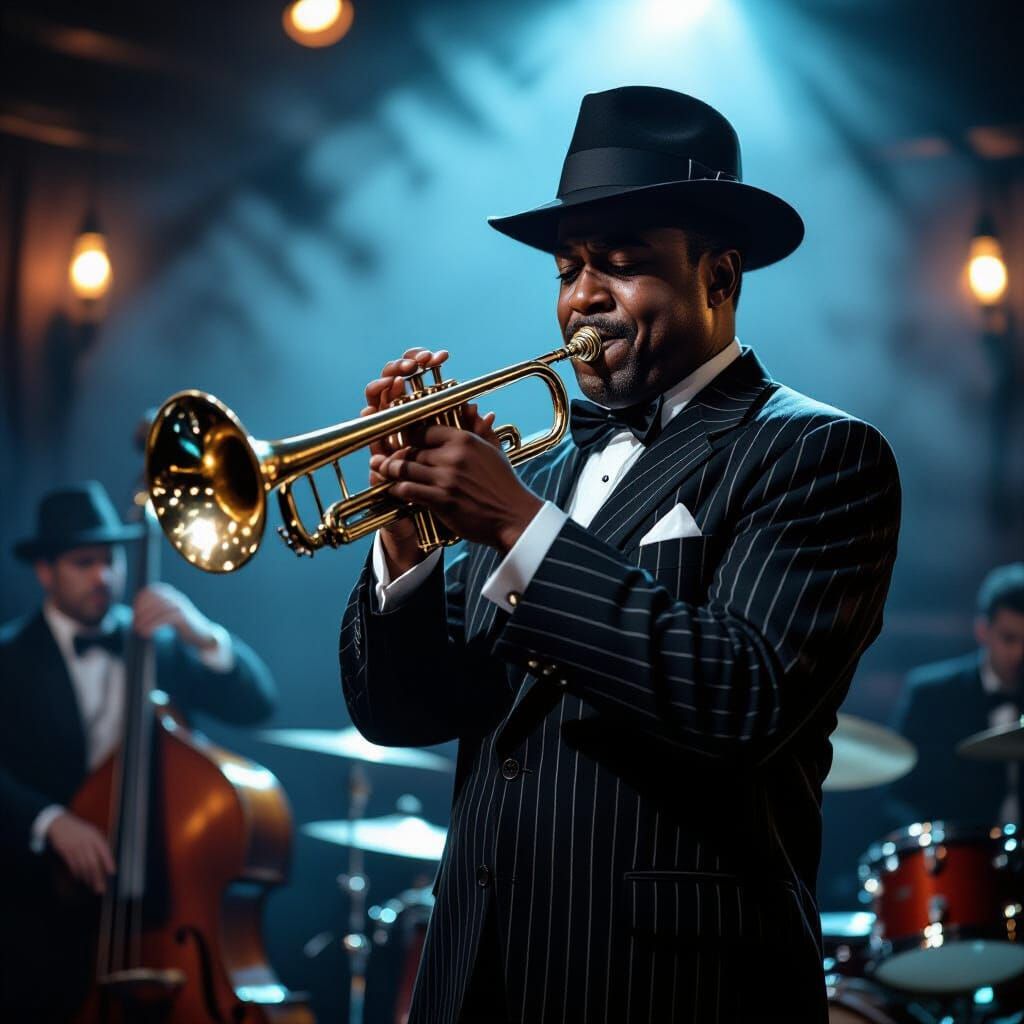 Jazzman with Trumpet in 1950s Film Noir Style