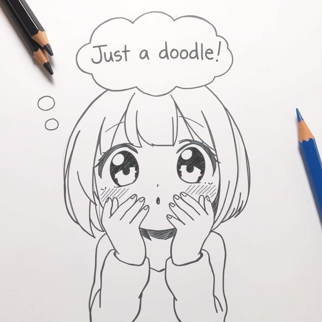 Anime Girl Thinks "Just a Doodle" Pencil Sketch