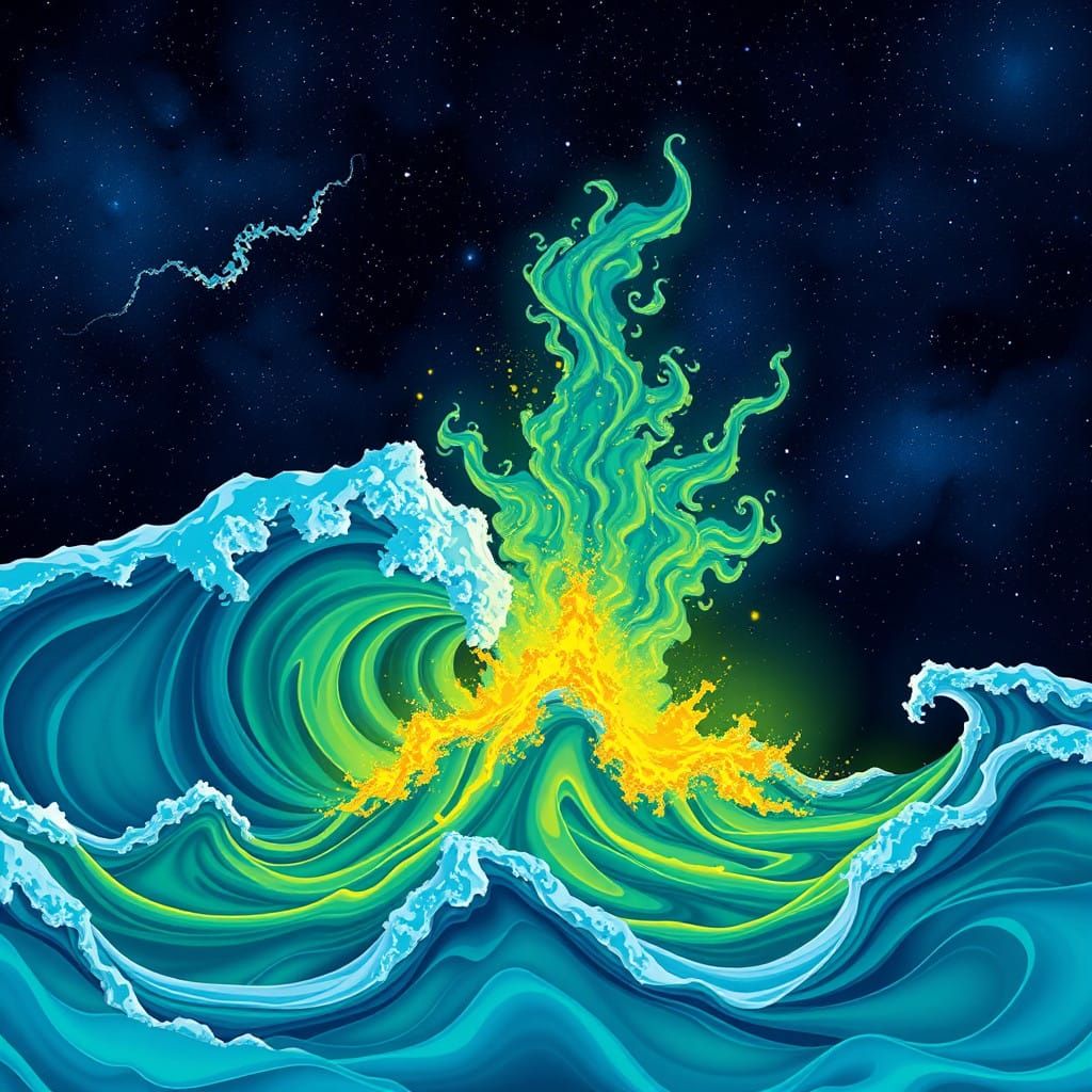Galactic Lava Waves in Splendid Blue and Green