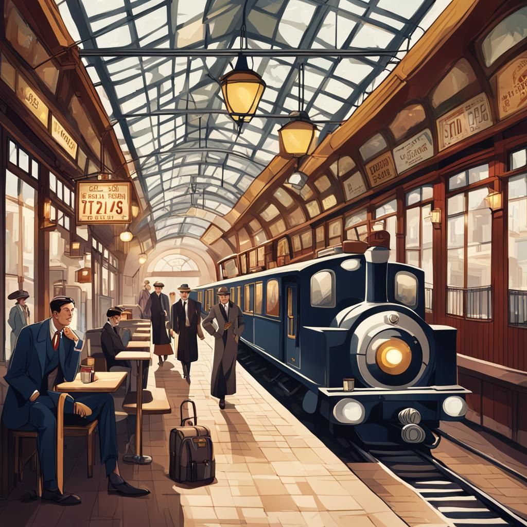 Vintage Train Station Cafe with Jazz Music