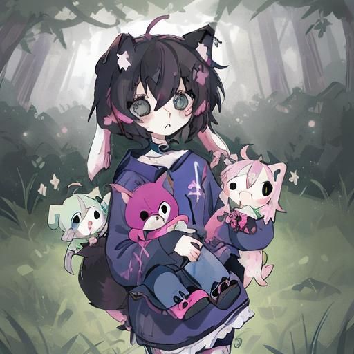 Wolf with Children in Ethereal Fantasy Style