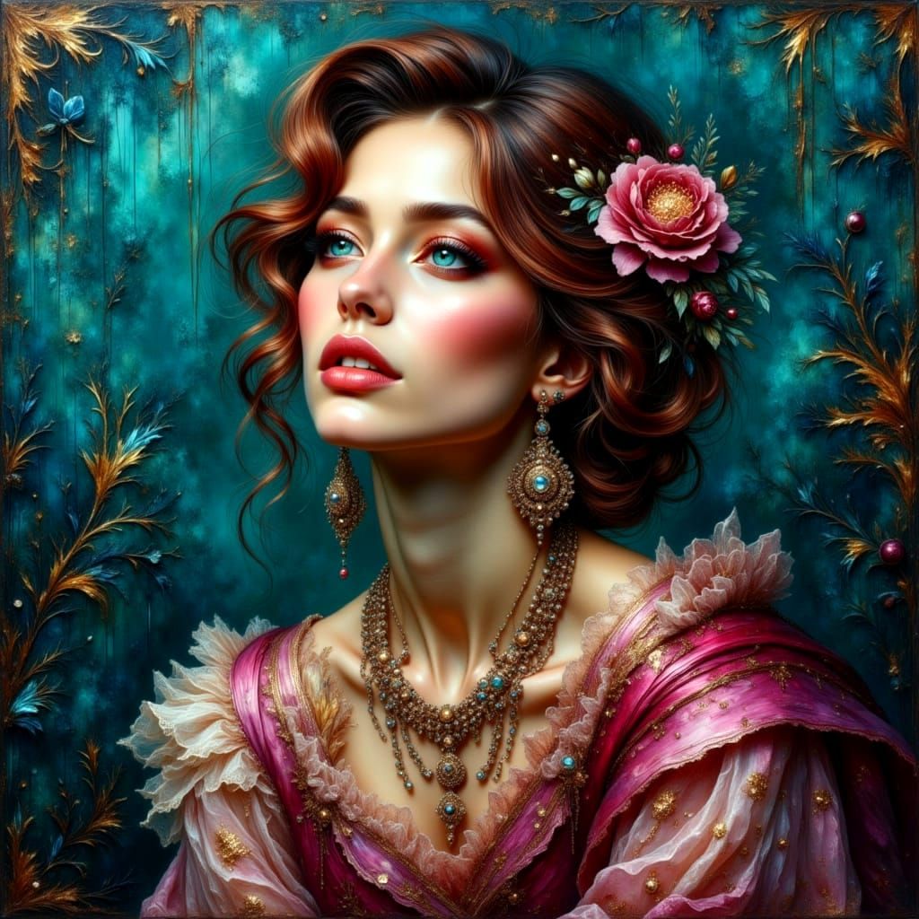 Impasto Portrait with Deep Teal, Magenta and Gold