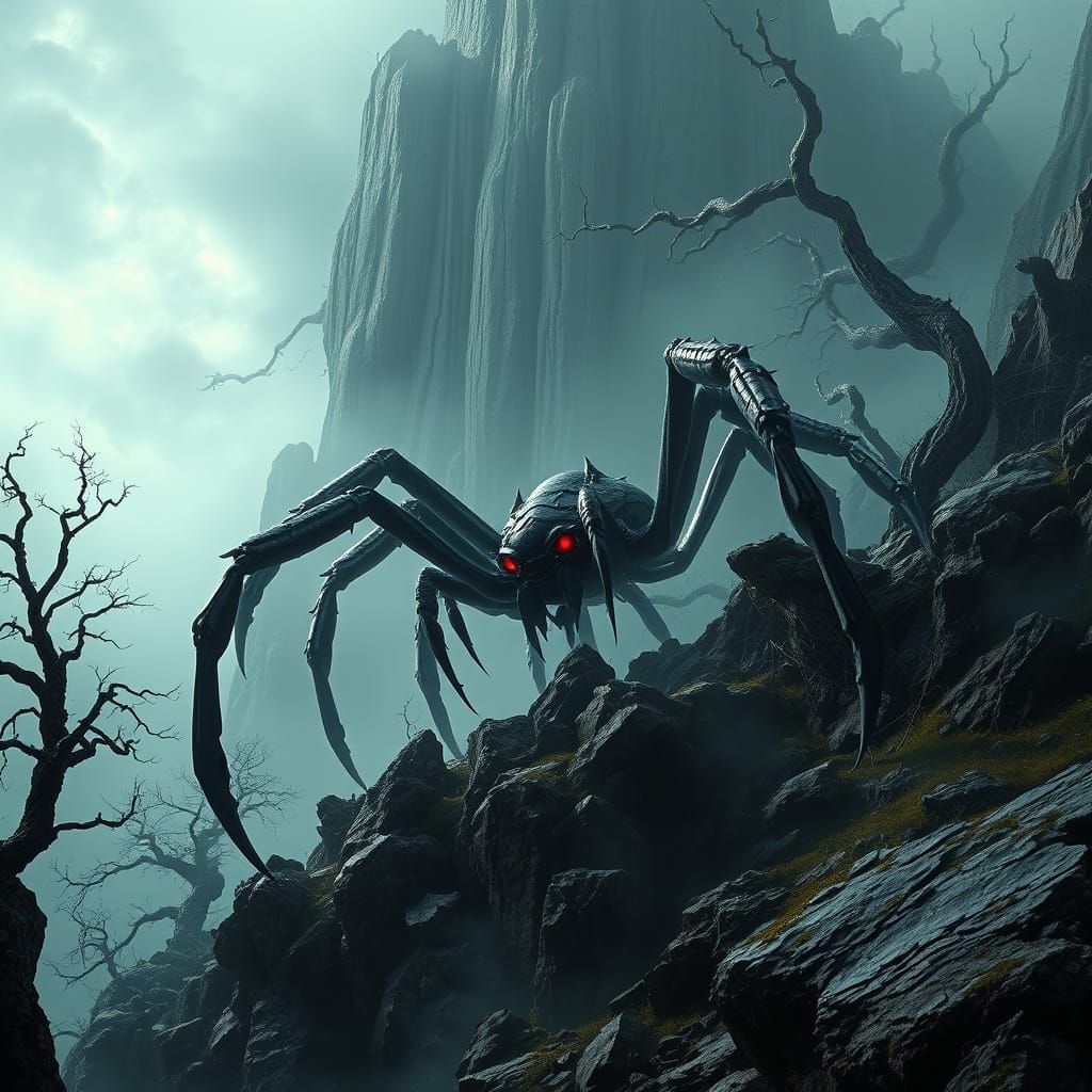 Gigantic Arachnid Monster Ascends Ancient Mountain
