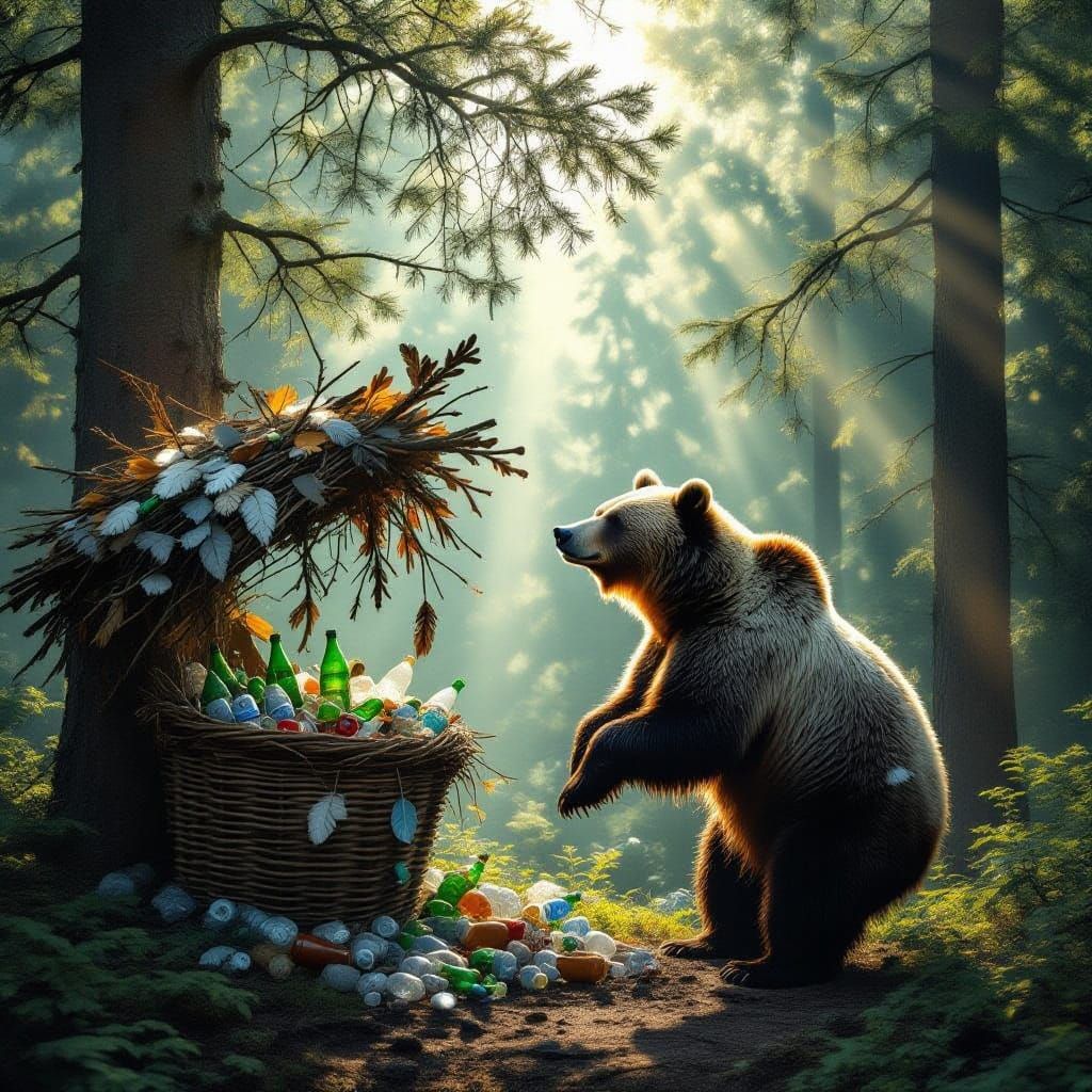 Double Exposure: Forest Trash Meets Grizzly Bear