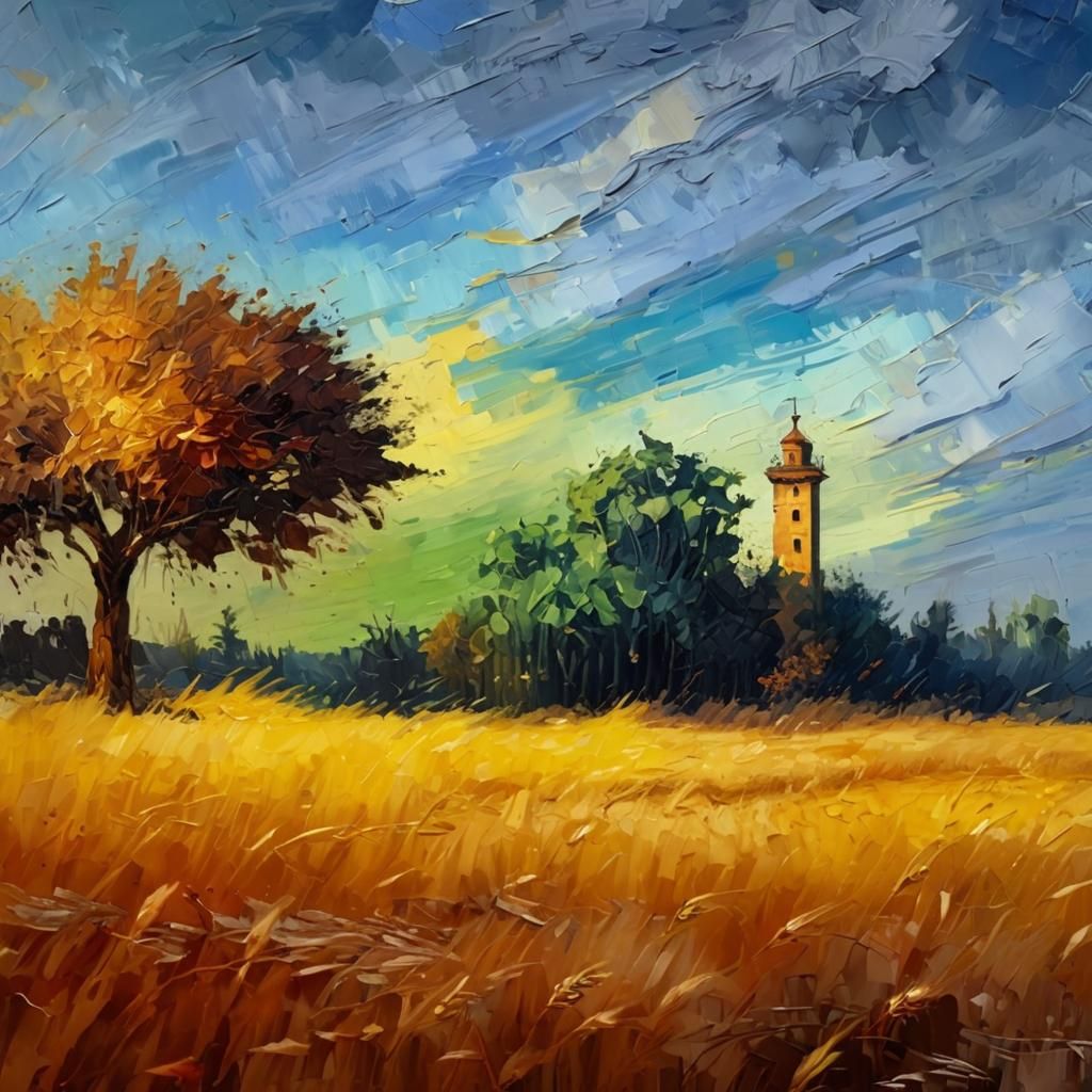Sunlit Wheat Field as Impasto Oil Painting