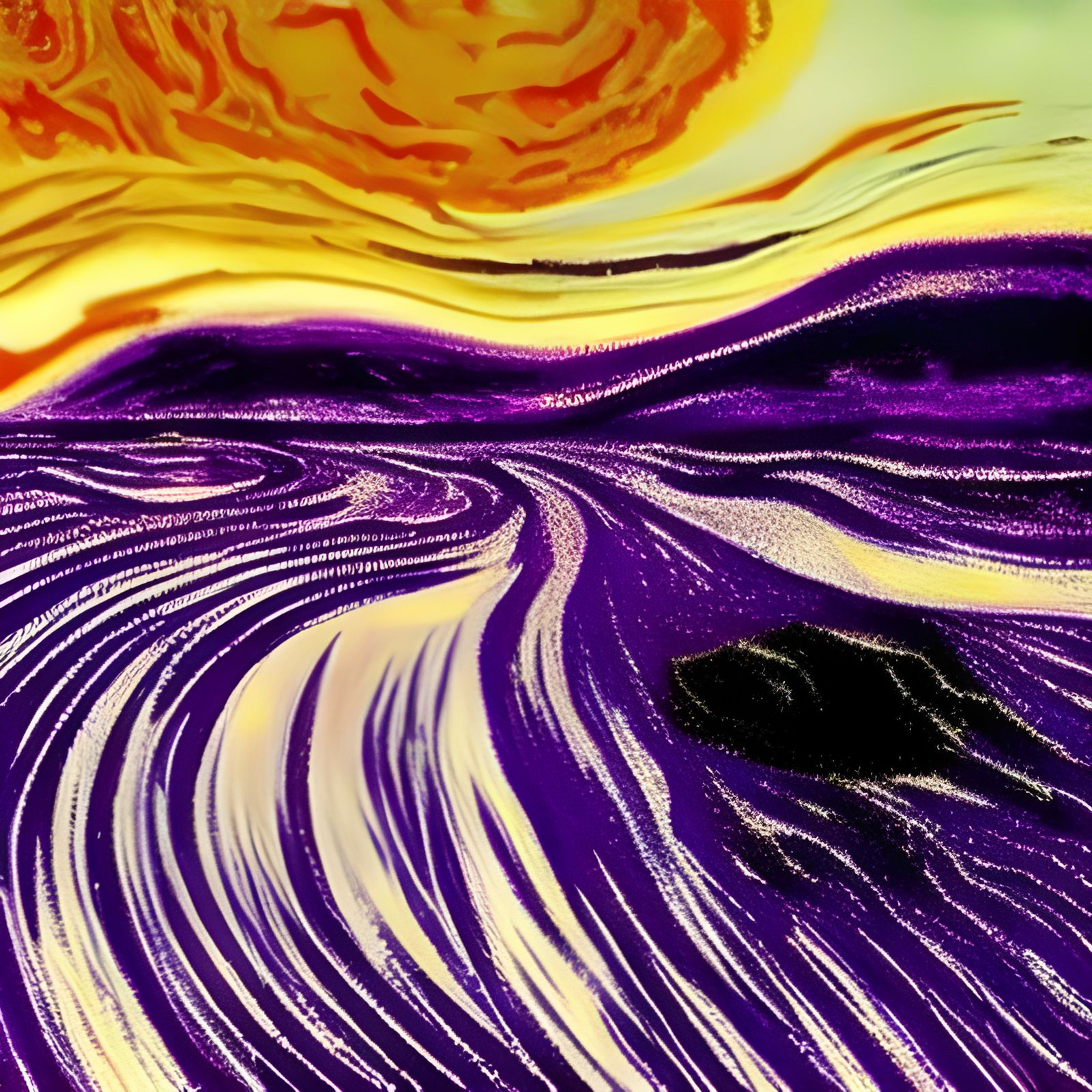 Psychedelic Landscape with Waves and Mountains