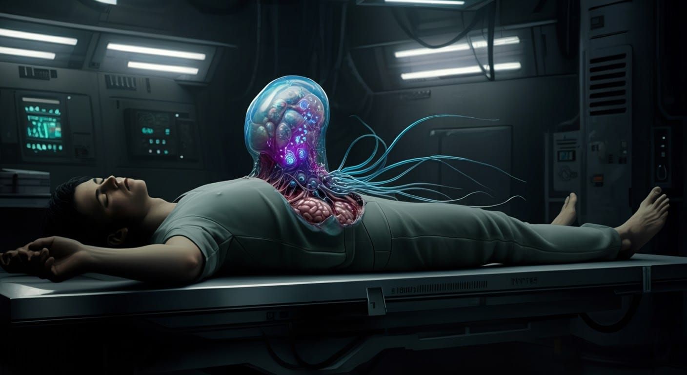 Eerie Alien Parasite Emergence in Biomechanical Style