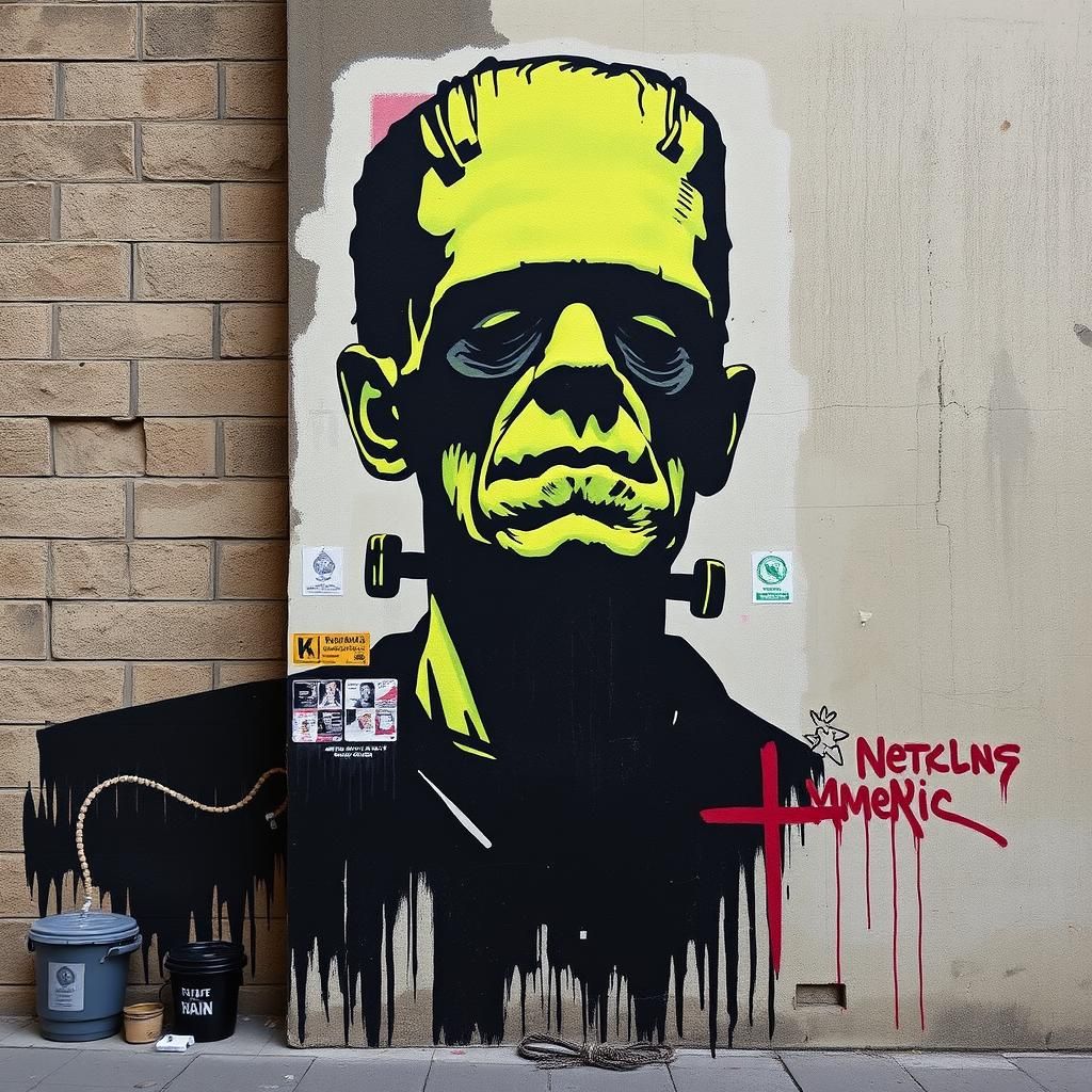 Frankenstein's Monster in Banksy Style
