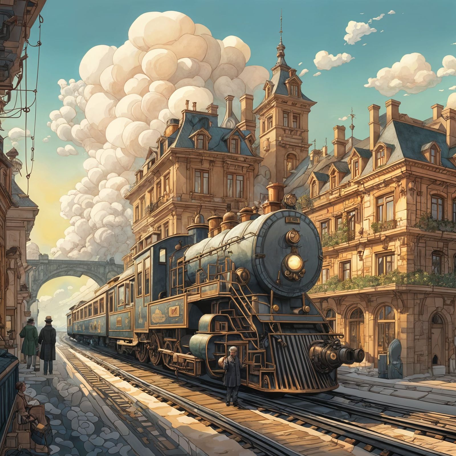 Ethereal Belle Epoque Train Station in the Clouds