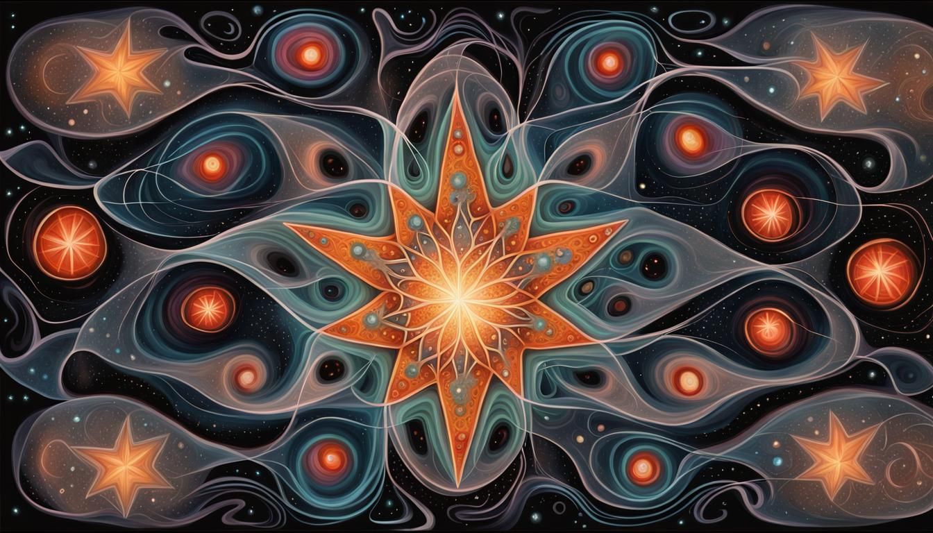 Electromagnetic Fractal Star in Folk Art Style