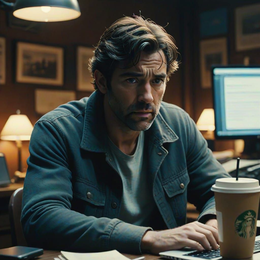 Intense JavaScript Coder in Moody Cinematic Lighting