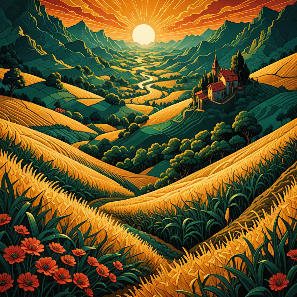 Vibrant Emerald Landscape in Abstract Expressionism Style