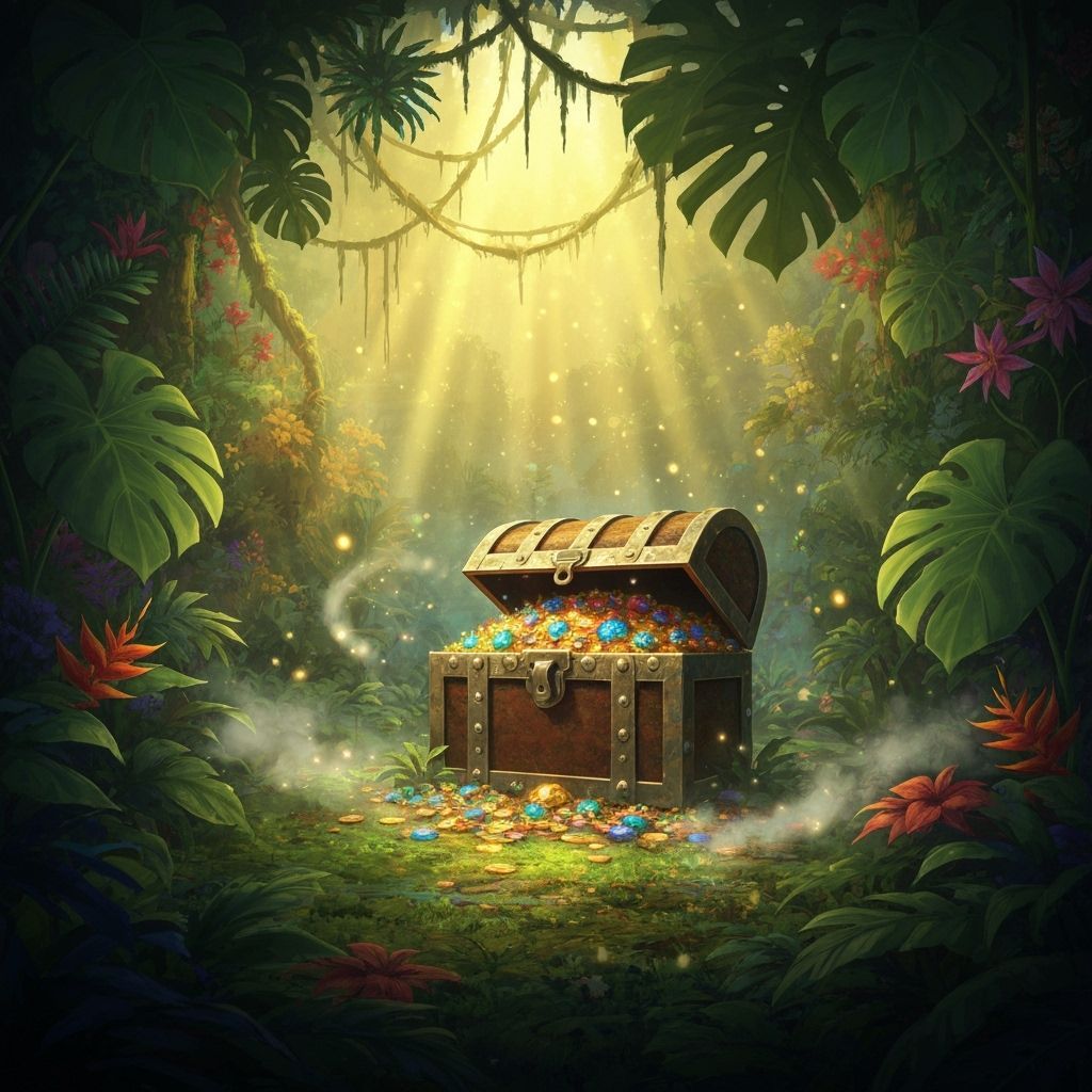Hidden Jungle Treasure Chest with Glowing Jewels