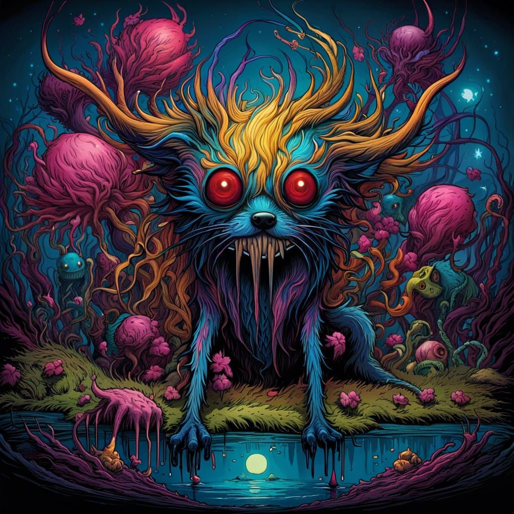 Six-Legged Dog in Psychedelic Surrealist Style