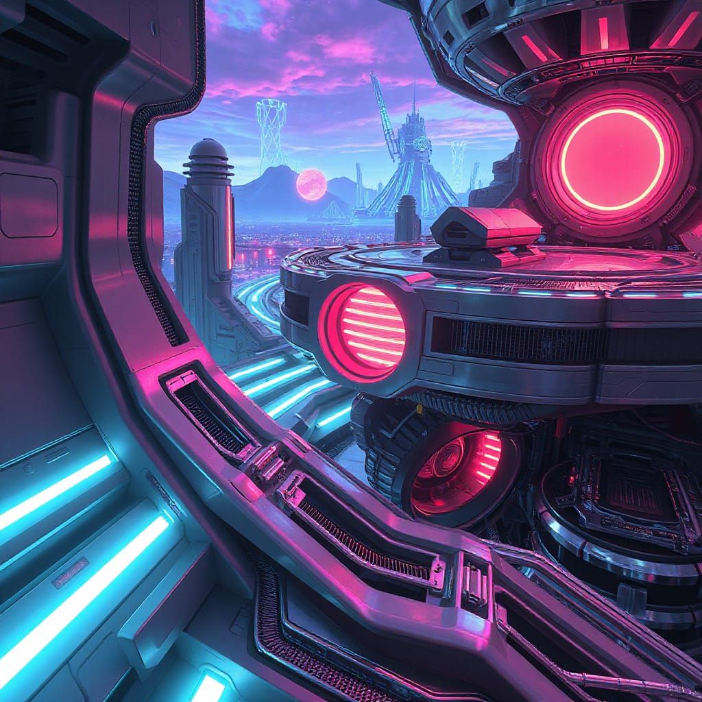 Cyberpunk Cityscape with Neon Lights and Holograms