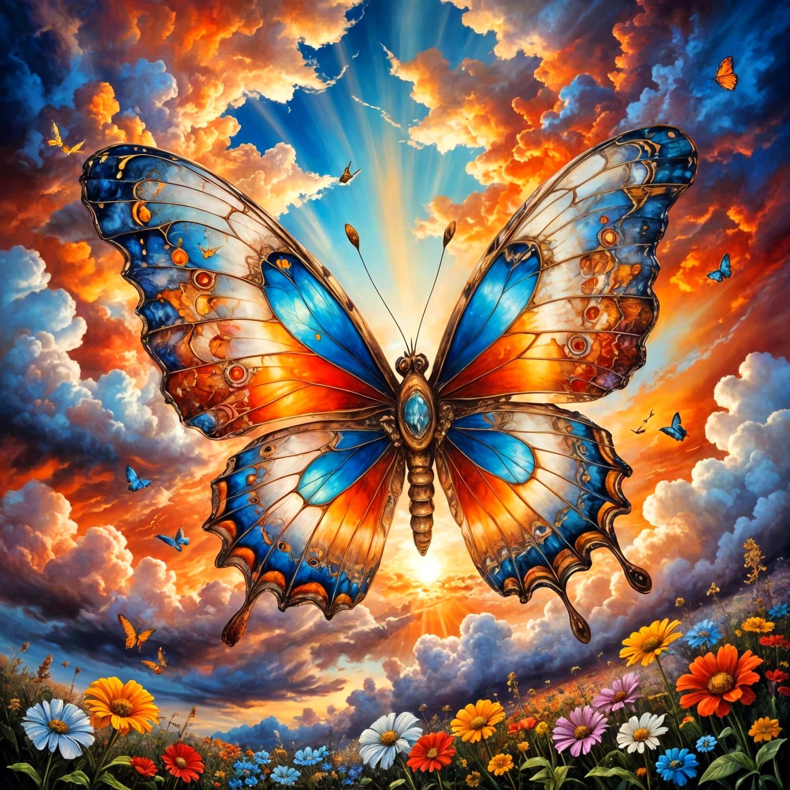 Whimsical Butterfly Cloudscape in Warm Sunset Colors