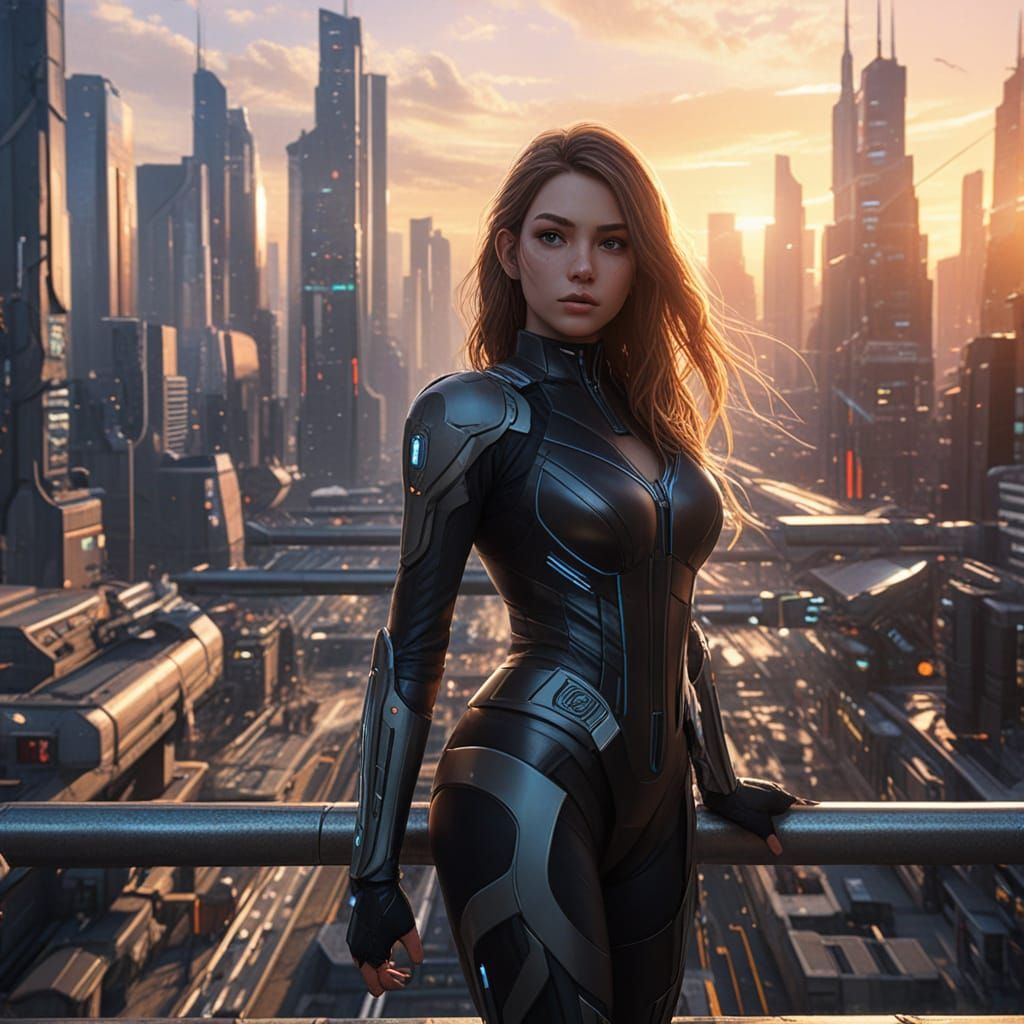 Cyberpunk Goddess with Vibrant Cityscape