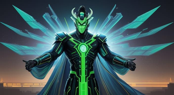 Cyberpunk Cyborg Warrior in Neon Taoist Temple-Spaceship