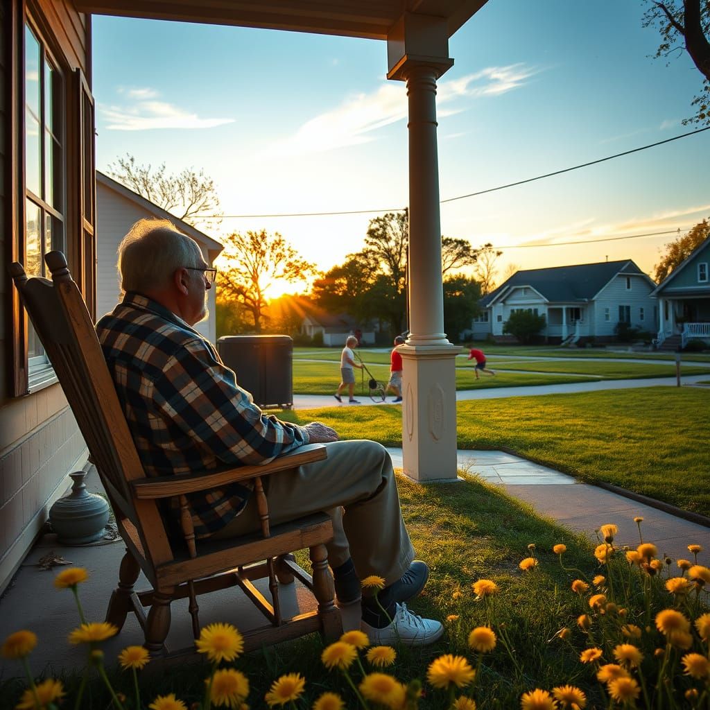 Victorian Porch Sunset: A Photorealistic Golden Scene
