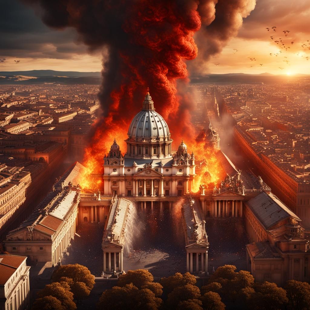 Vatican City Ablaze with Demons in Fantasy Art