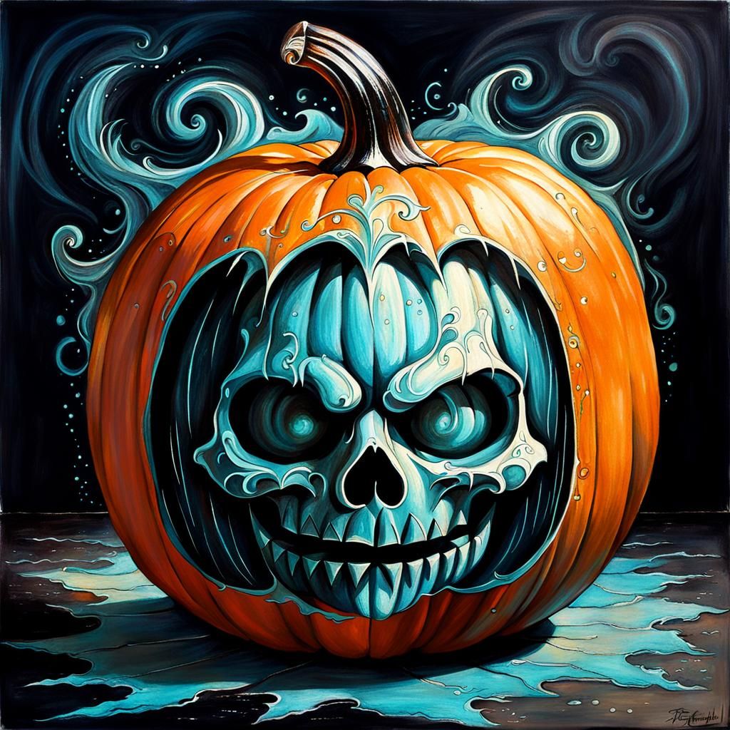 Gothic Pop Art Pumpkin in Chalk Art Style