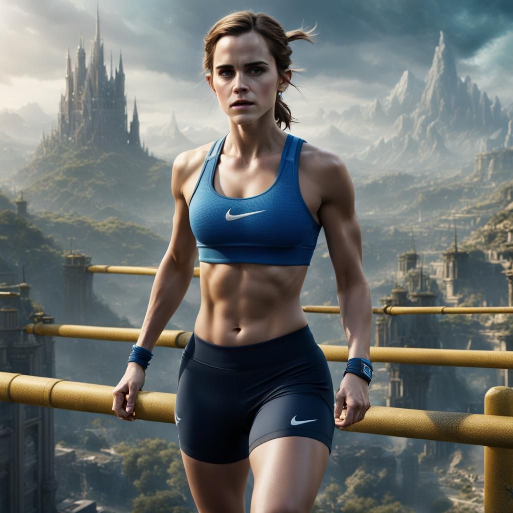 Emma Watson in Blue Sports Bra: Fantasy Art