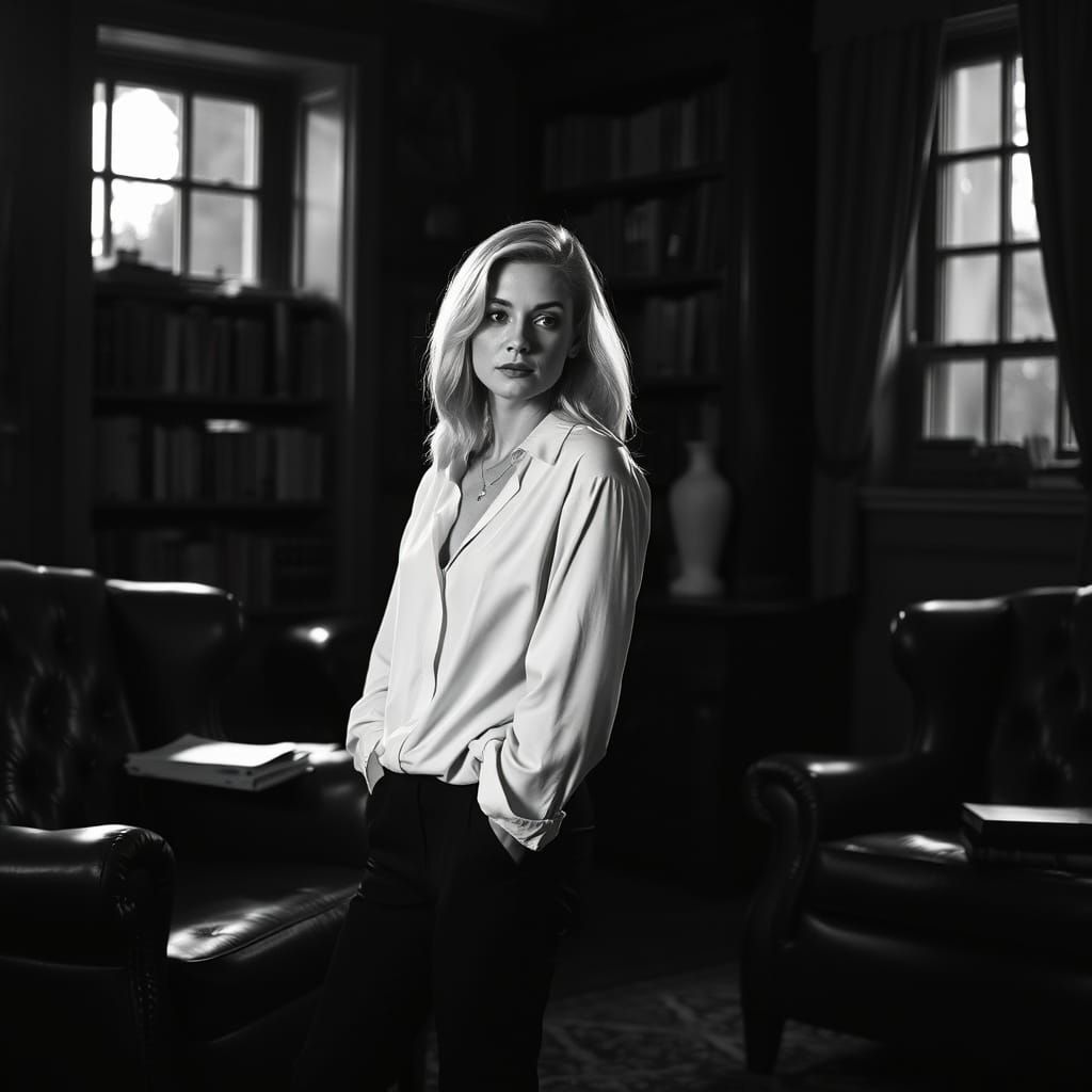 Moonlit Silhouette in a Study: Photorealistic Portrait