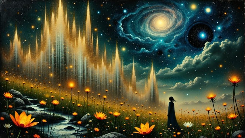 Cosmic Constellation City with Starlight Streams