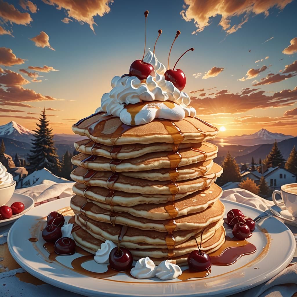 Fluffy Pancakes at Sunset: Digital Art