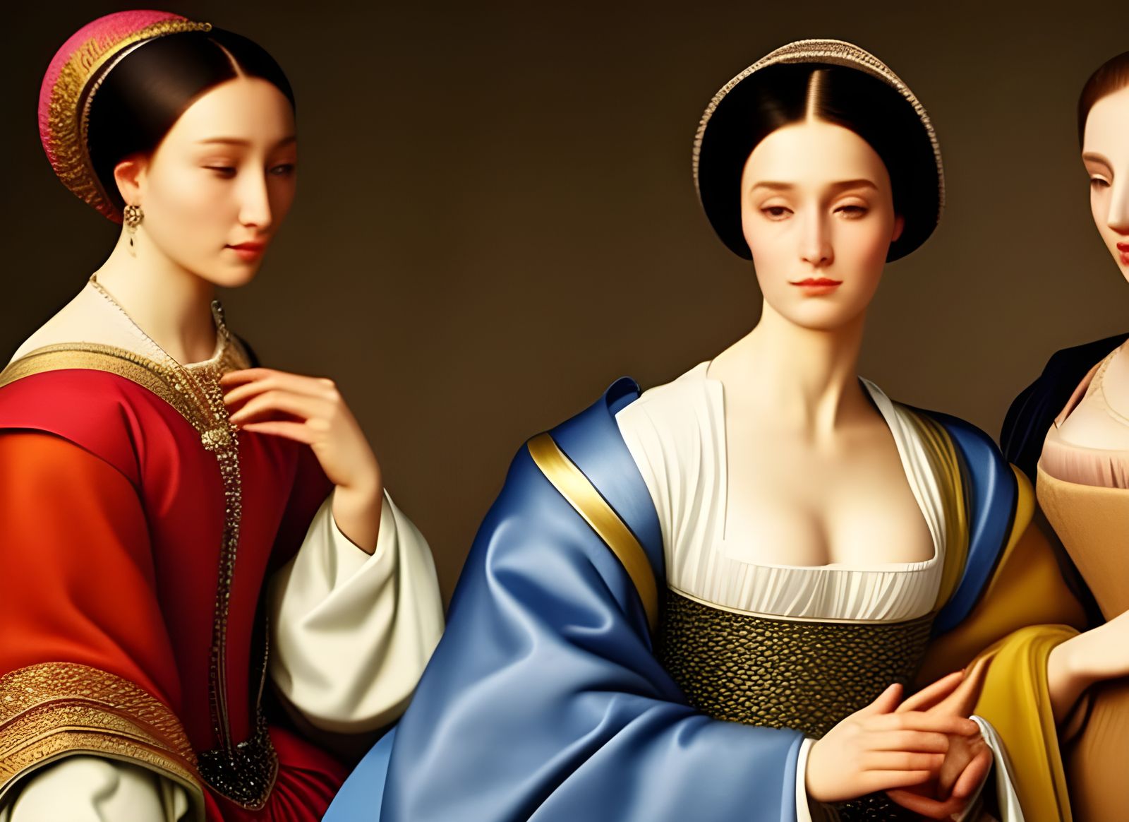 Renaissance Women Discuss Coffee Over Cake