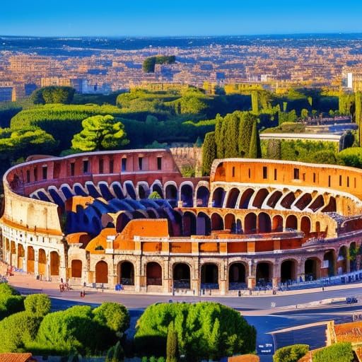 Aerial View of Rome's Colosseum in Vibrant Colors