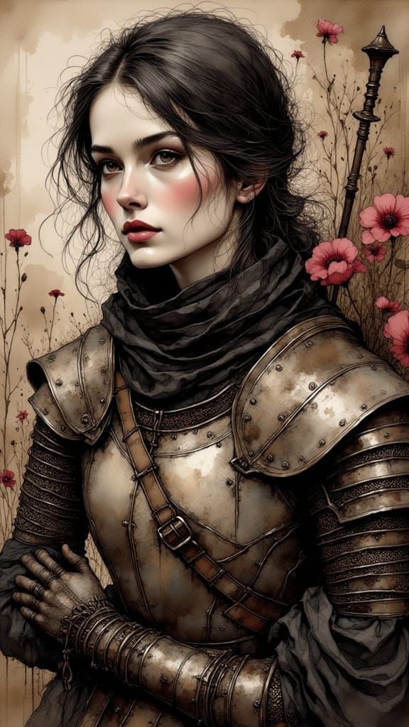 Medieval Warrior Portrait in Neo-Traditional Style