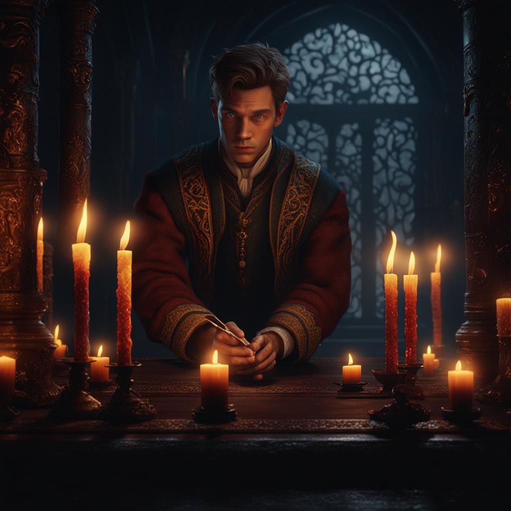 Intense Candlelight Portrait in Dark Fantasy Style