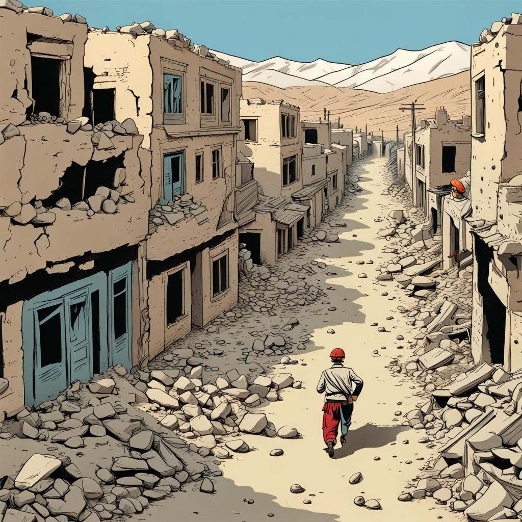 Afghanistan Earthquake Aftermath in Tintin Style