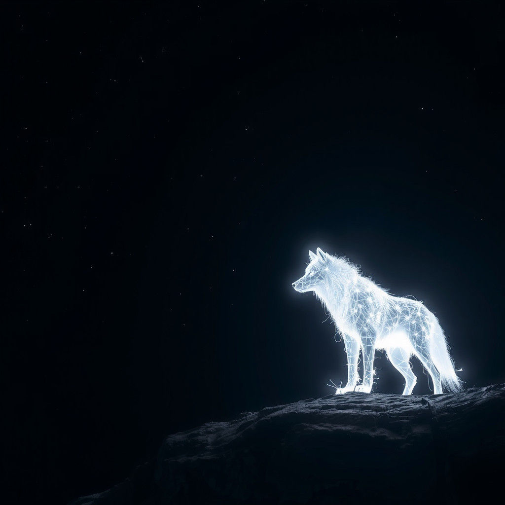 Luminous Wolf Spirit Emerges from Darkness