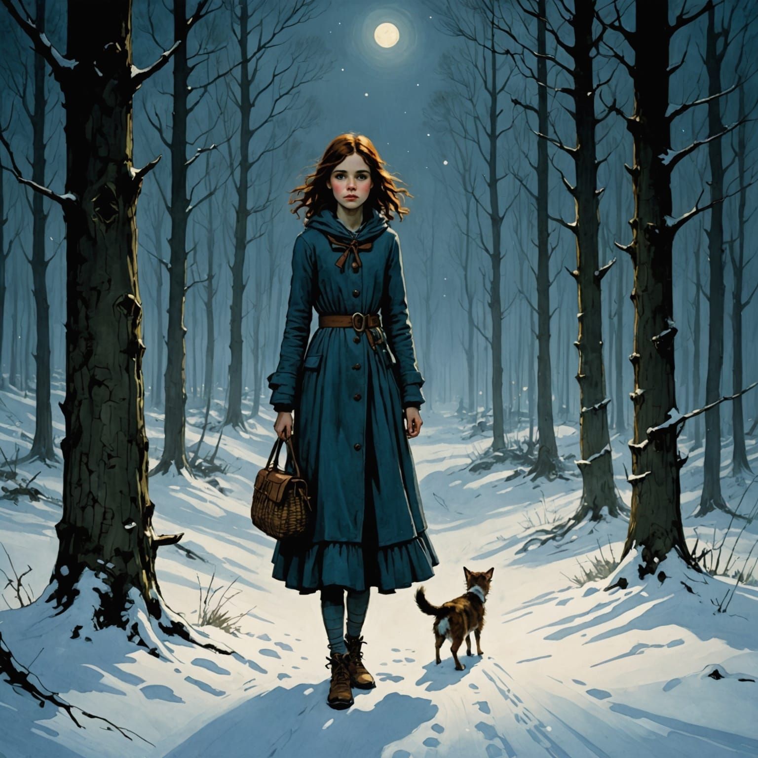 Enchanted Winter Forest Scene in Whimsical Style