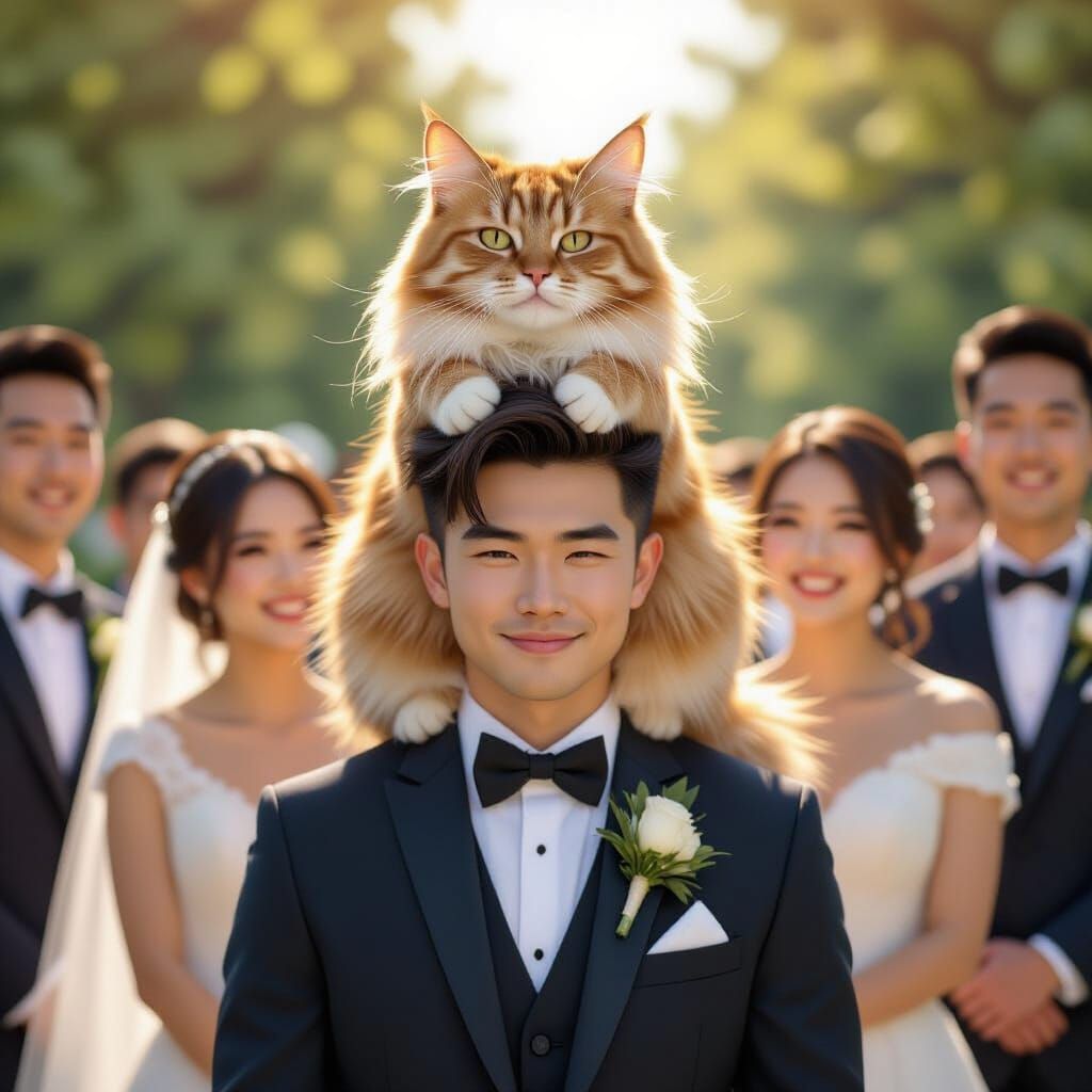 Ginger Cat Crashes Wedding Ceremony, Leaps Onto Groom's Head