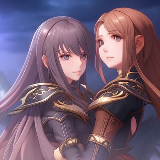 Intricate Portrait of Two Girls in Loving Embrace