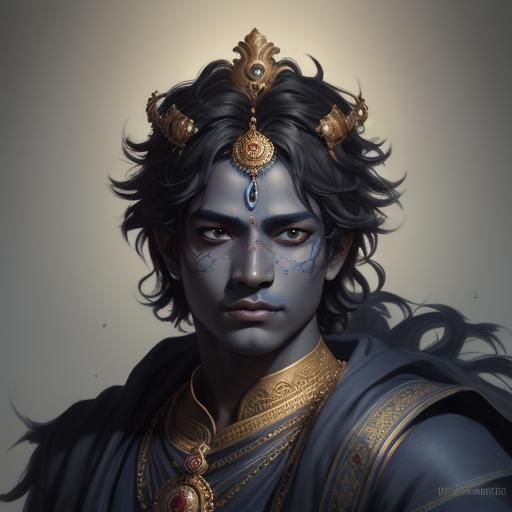 Krishna Portrait in Hyperdetailed Digital Art