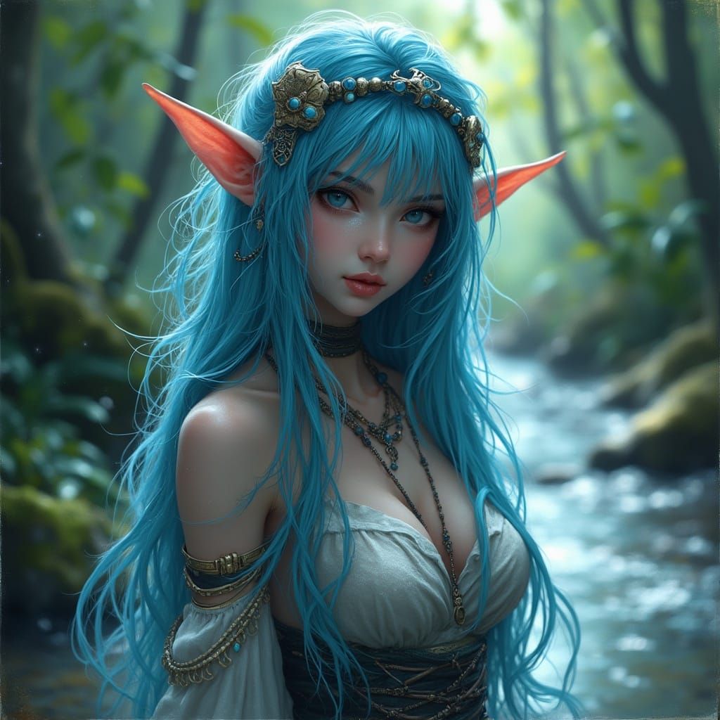 Fairy Punk Woman in Stream: Detailed Digital Art