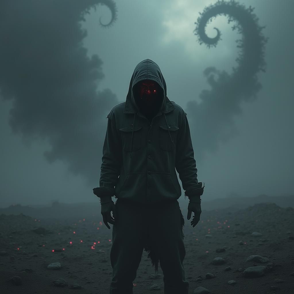 Desolate Figure Amidst Barren Landscape in Digital Art