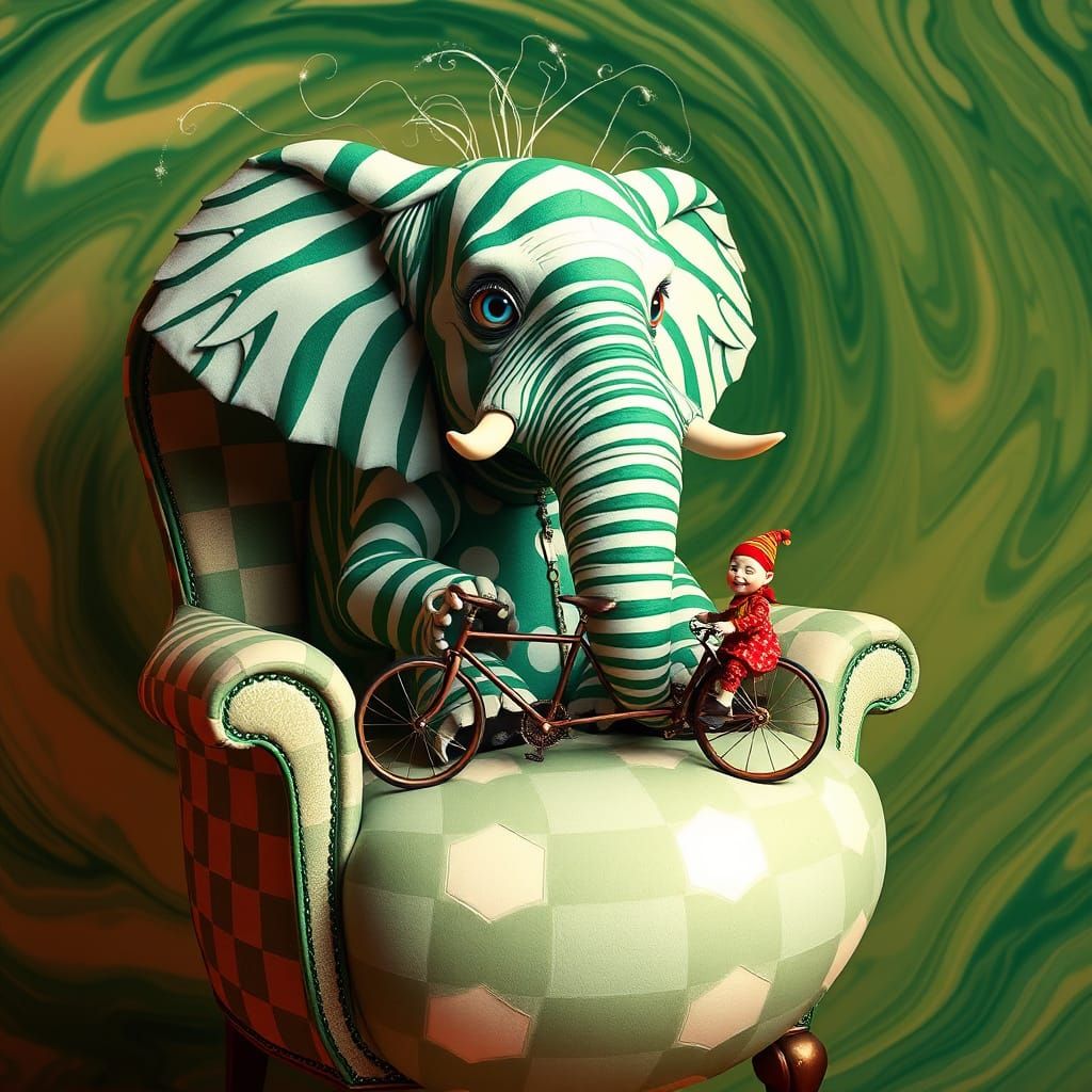 Surrealistic Elephant Portrait in 19th-Century Parlour Style