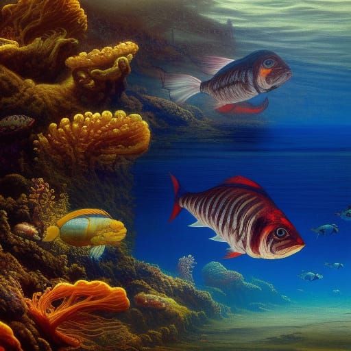 Underwater Fish in Hudson River School Style