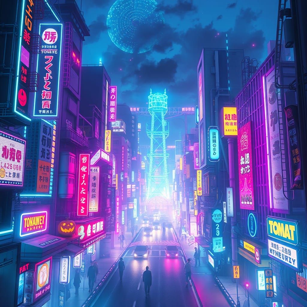 Neon Cityscape in 3D Anime Style