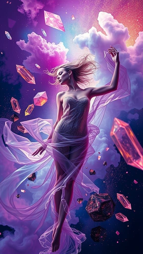 Surreal Cosmic Goddess Dissolves in Iridescent Haze