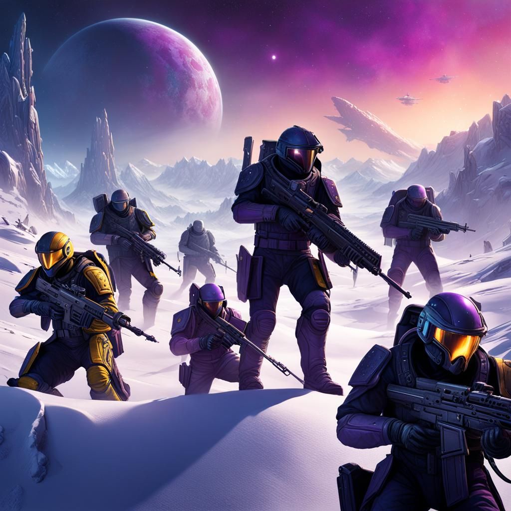 Futuristic Soldiers Battle Aliens on Frozen Planet