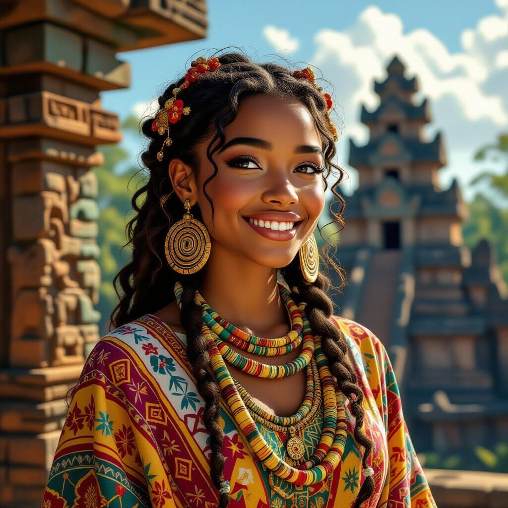 Mayan Princess with Spiral Jewelry in Hyperrealistic Style