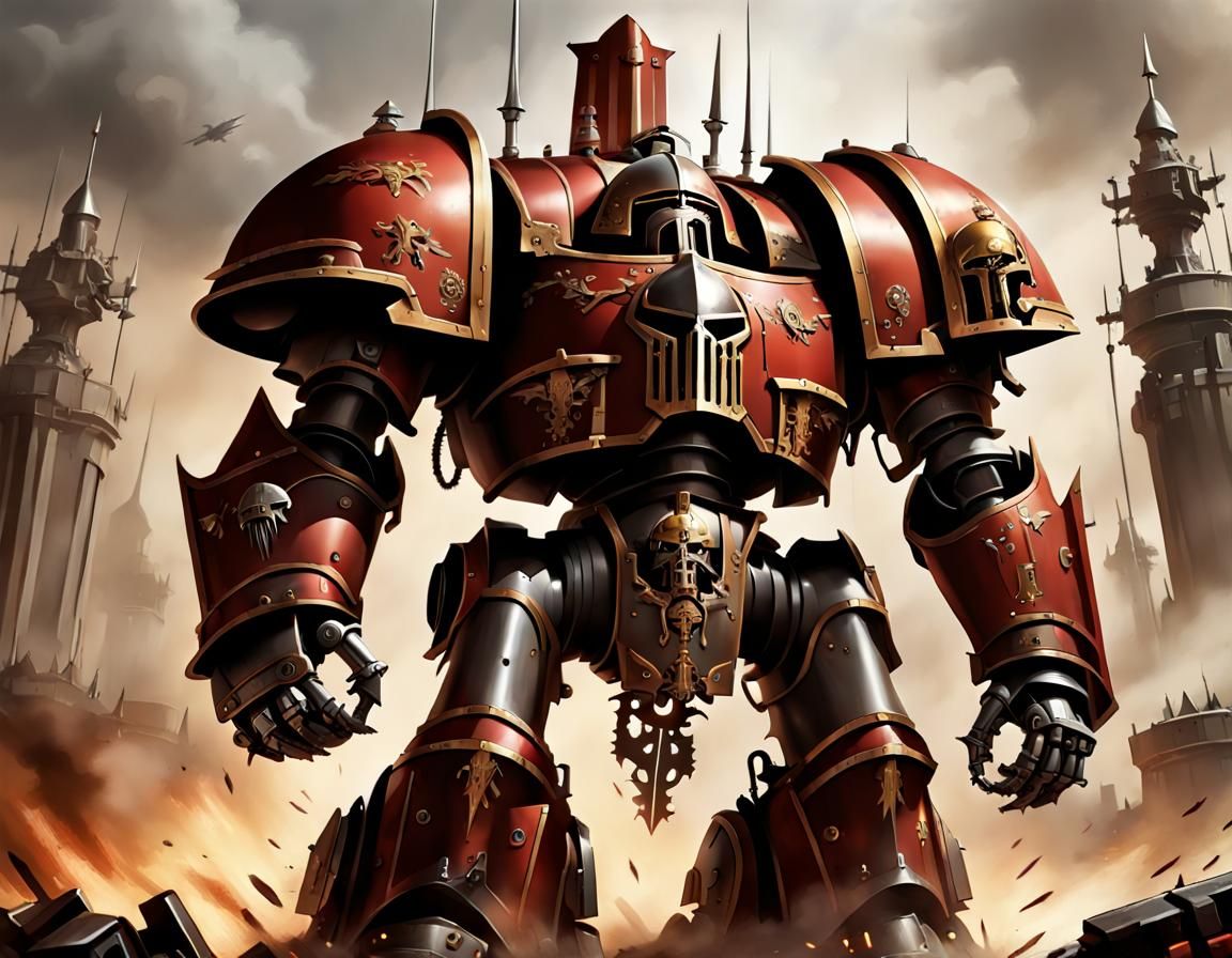 Imperial Knight Mecha Battle Scene, Adrian Smith Style