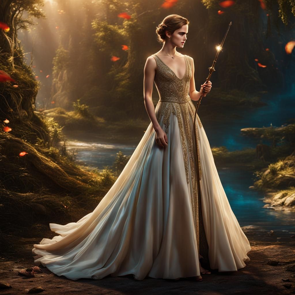 Woman in Gown Holding Wand: Fantasy Concept Art