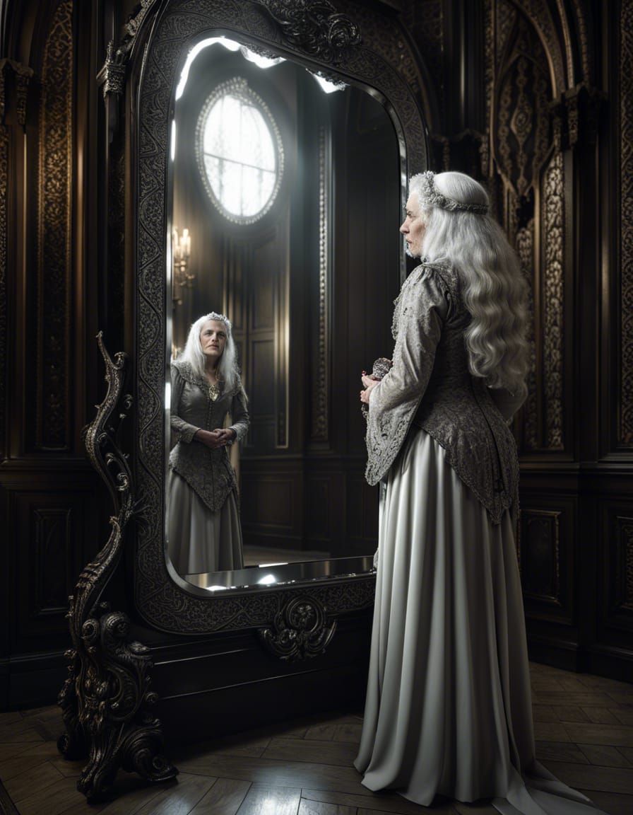 Jealous Witch and Snow White Mirror Image